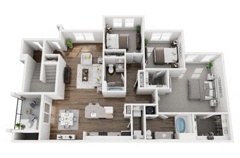 Floor plan for 3 beds, 2 baths, 1562 sqft